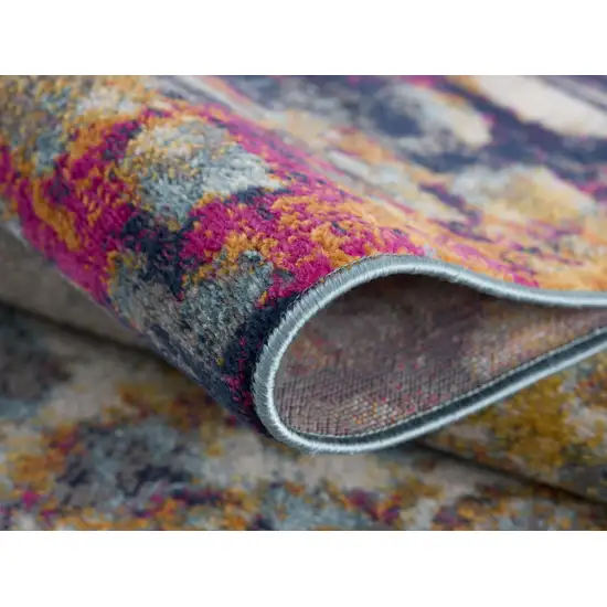 Yellow And Blue Abstract Runner Rug Photo 6