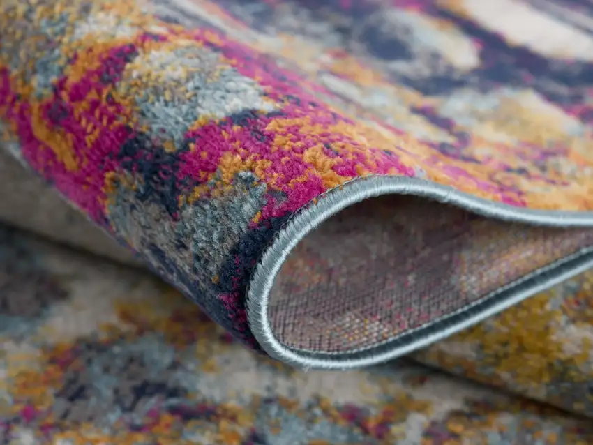 Yellow And Blue Abstract Square Rug Photo 6