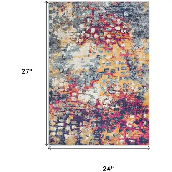 Yellow And Blue Abstract Square Rug Photo 3