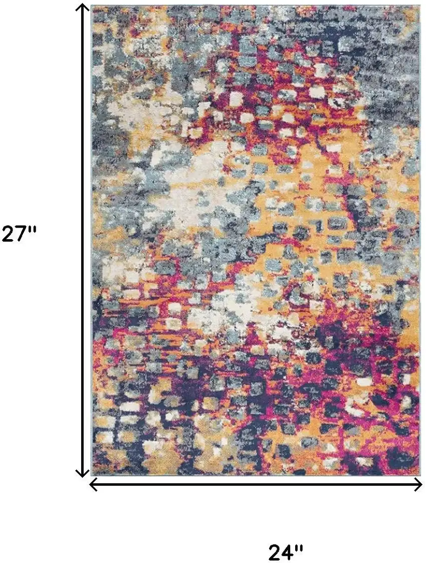 Yellow And Blue Abstract Square Rug Photo 3