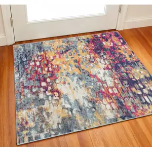 Photo of Yellow And Blue Abstract Square Rug