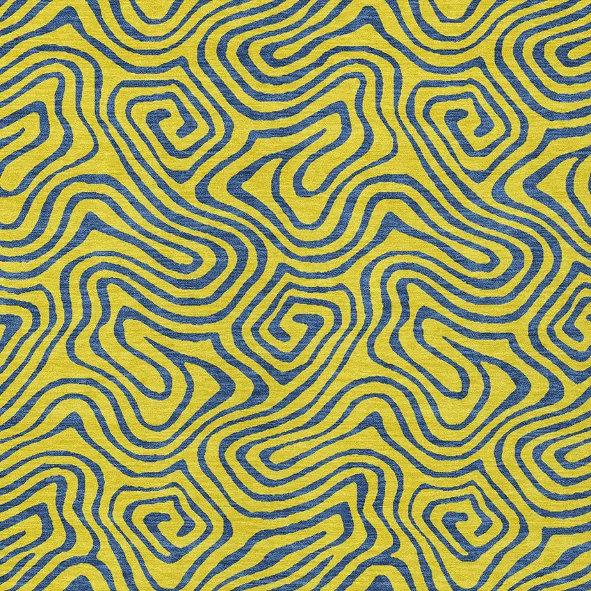 Yellow And Blue Abstract Washable Indoor Outdoor Area Rug Photo 7