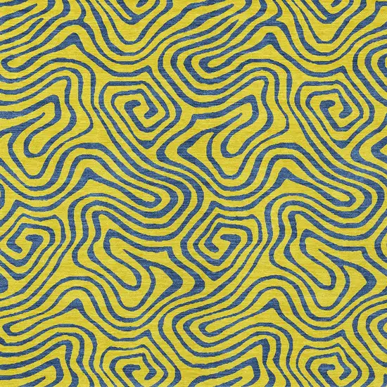 Yellow And Blue Abstract Washable Indoor Outdoor Area Rug Photo 7