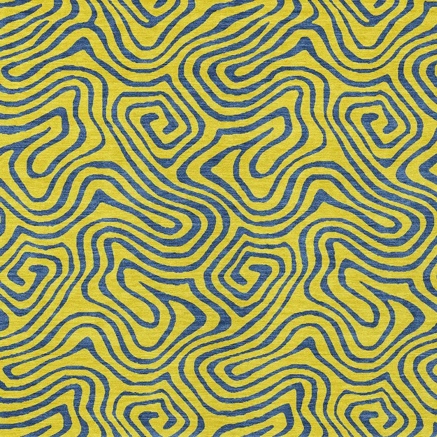 Yellow And Blue Abstract Washable Indoor Outdoor Area Rug Photo 7