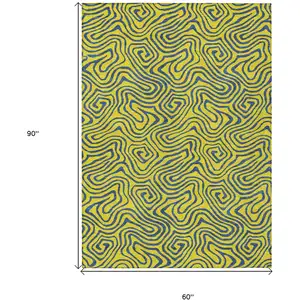 Photo of Yellow And Blue Abstract Washable Indoor Outdoor Area Rug