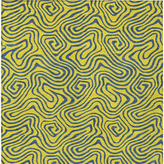 Yellow And Blue Abstract Washable Indoor Outdoor Area Rug Photo 8