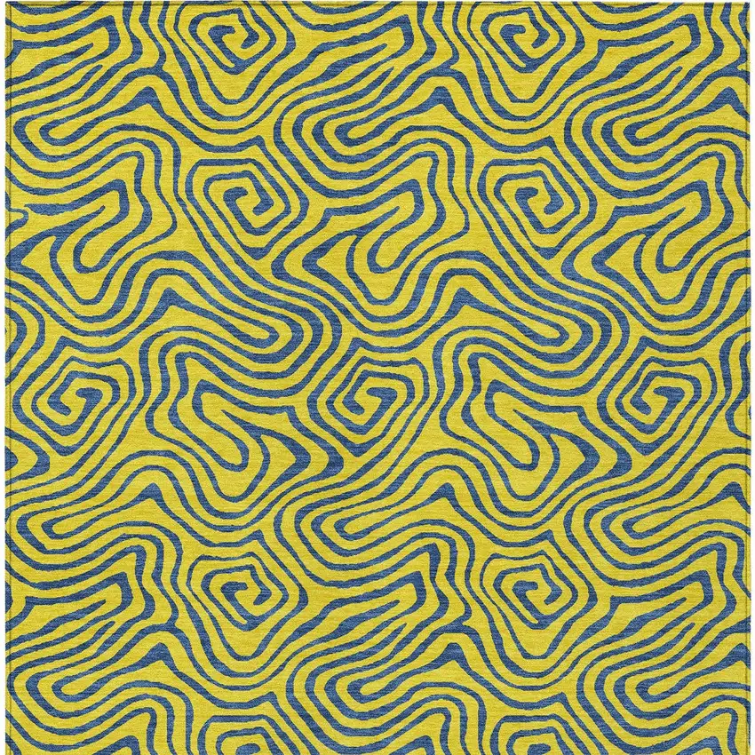 Yellow And Blue Abstract Washable Indoor Outdoor Area Rug Photo 8