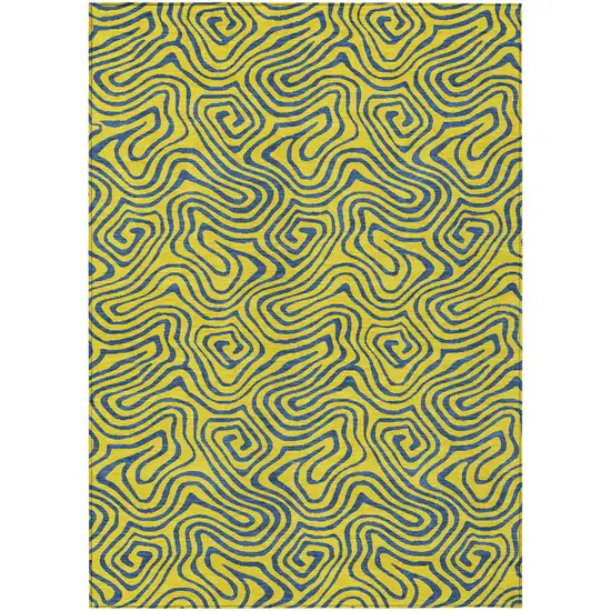 Yellow And Blue Abstract Washable Indoor Outdoor Area Rug Photo 2