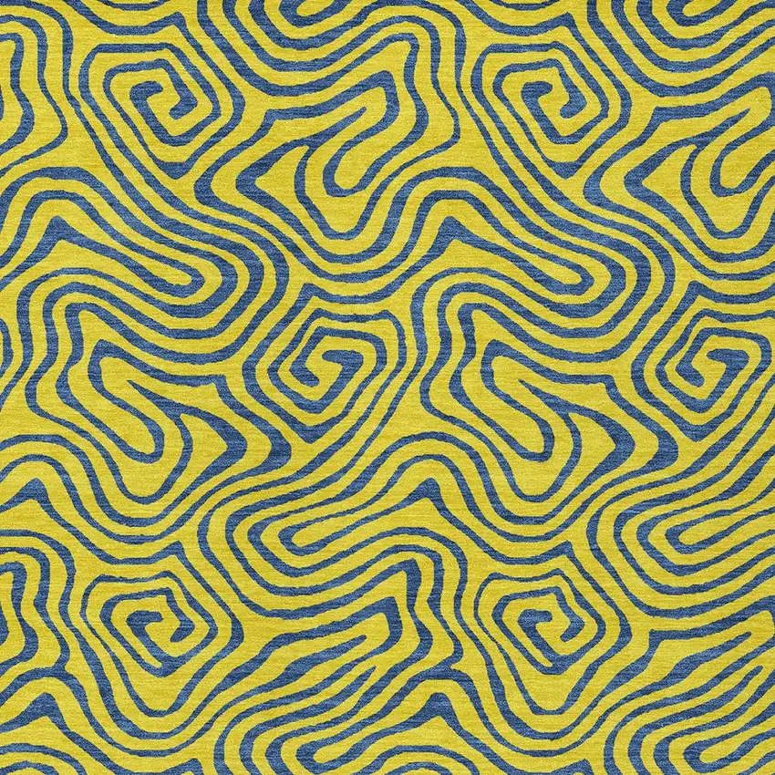 Yellow And Blue Abstract Washable Indoor Outdoor Area Rug Photo 7