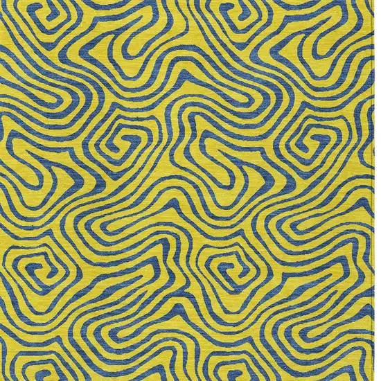 Yellow And Blue Abstract Washable Indoor Outdoor Area Rug Photo 7