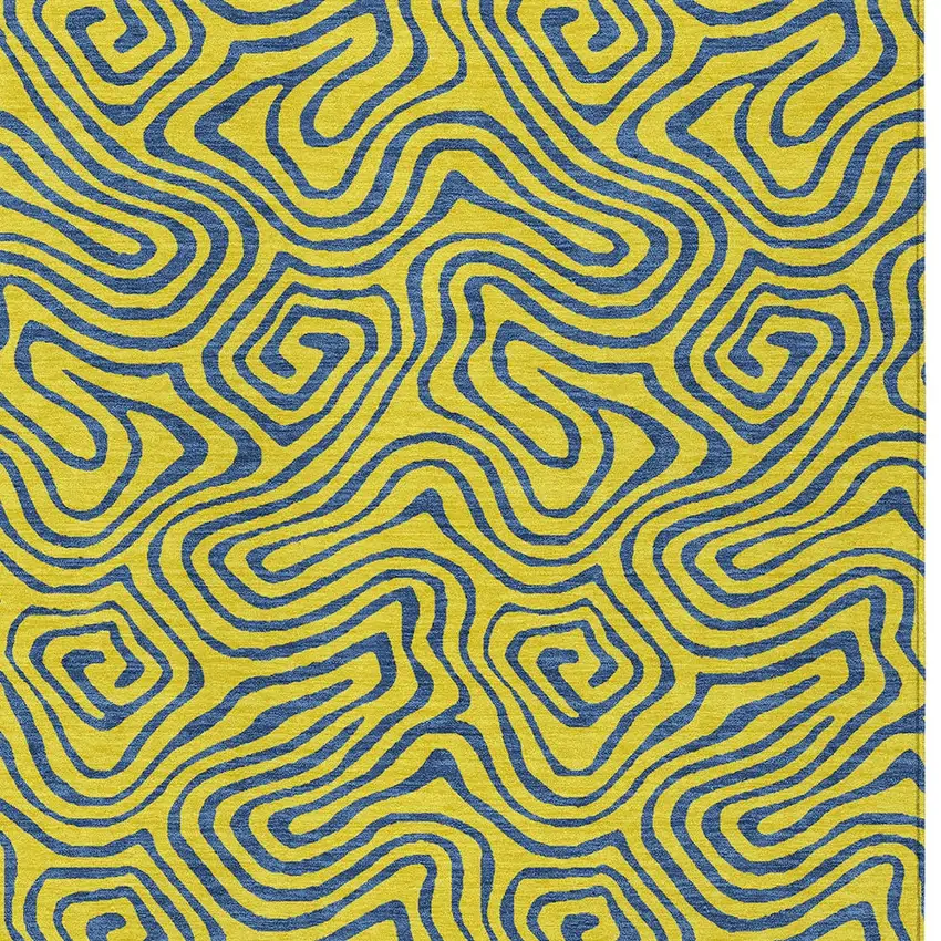 Yellow And Blue Abstract Washable Indoor Outdoor Area Rug Photo 7