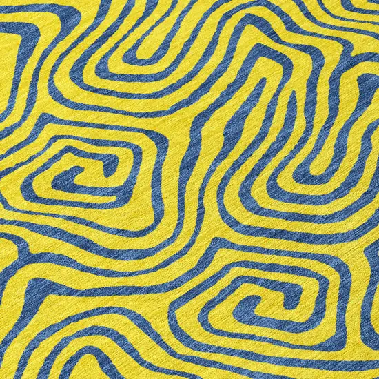 Yellow And Blue Abstract Washable Indoor Outdoor Area Rug Photo 6