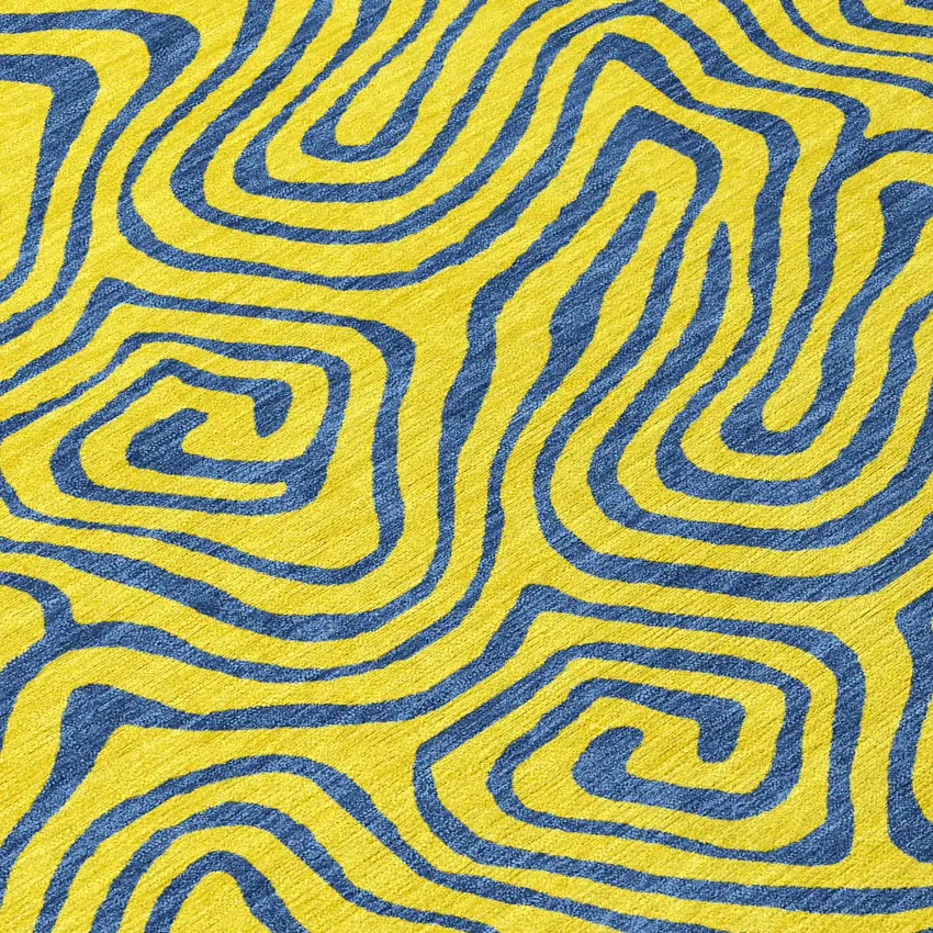 Yellow And Blue Abstract Washable Indoor Outdoor Area Rug Photo 6