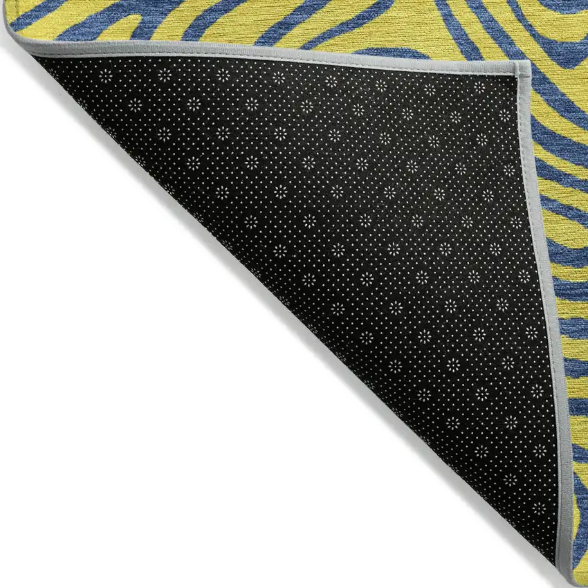 Yellow And Blue Abstract Washable Indoor Outdoor Area Rug Photo 4
