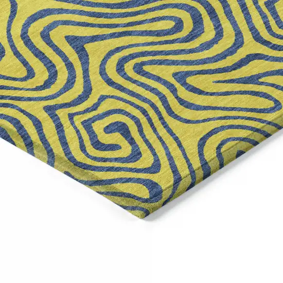 Yellow And Blue Abstract Washable Indoor Outdoor Area Rug Photo 5