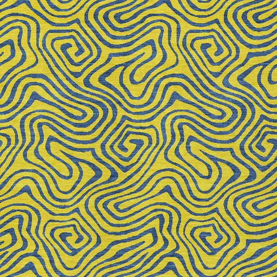 Yellow And Blue Abstract Washable Indoor Outdoor Area Rug Photo 7