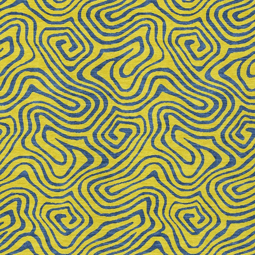 Yellow And Blue Abstract Washable Indoor Outdoor Area Rug Photo 7