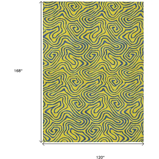 Yellow And Blue Abstract Washable Indoor Outdoor Area Rug Photo 3