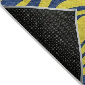 Photo of Yellow And Blue Animal Print Washable Indoor Outdoor Area Rug