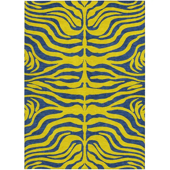 Yellow And Blue Animal Print Washable Indoor Outdoor Area Rug Photo 6