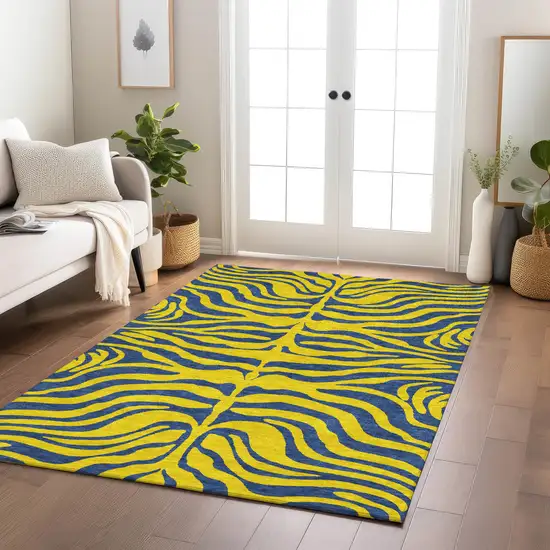 Yellow And Blue Animal Print Washable Indoor Outdoor Area Rug Photo 8