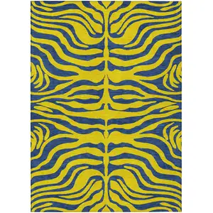 Photo of Yellow And Blue Animal Print Washable Indoor Outdoor Area Rug