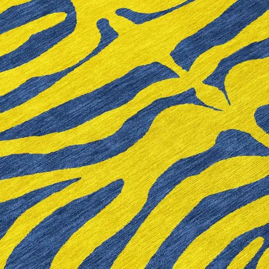 Yellow And Blue Animal Print Washable Indoor Outdoor Area Rug Photo 8