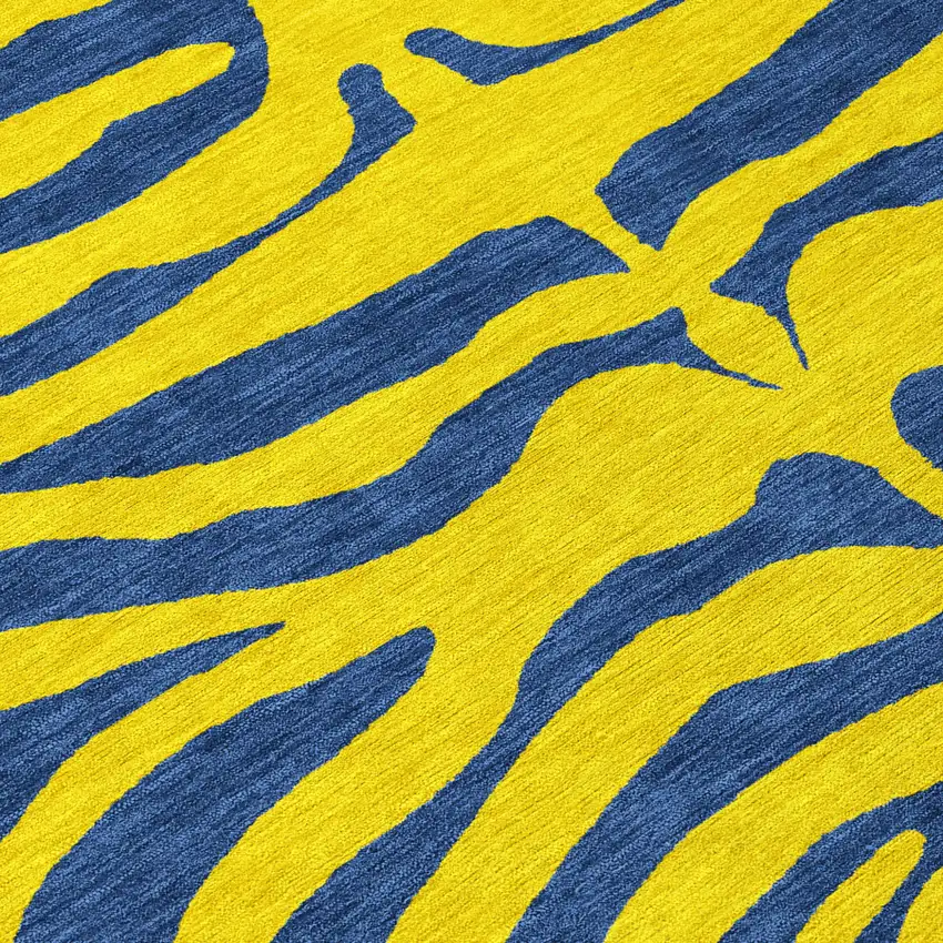 Yellow And Blue Animal Print Washable Indoor Outdoor Area Rug Photo 8