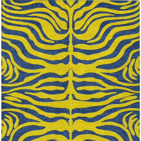 Yellow And Blue Animal Print Washable Indoor Outdoor Area Rug Photo 5
