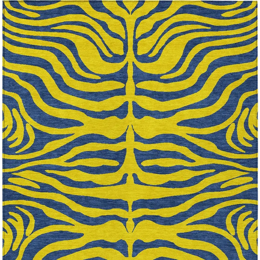 Yellow And Blue Animal Print Washable Indoor Outdoor Area Rug Photo 5