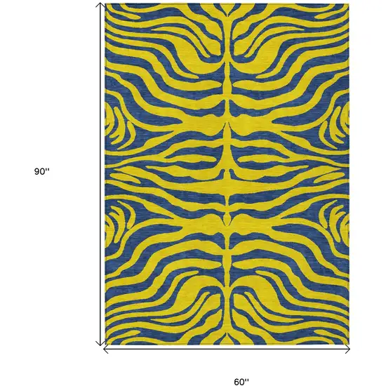 Yellow And Blue Animal Print Washable Indoor Outdoor Area Rug Photo 7