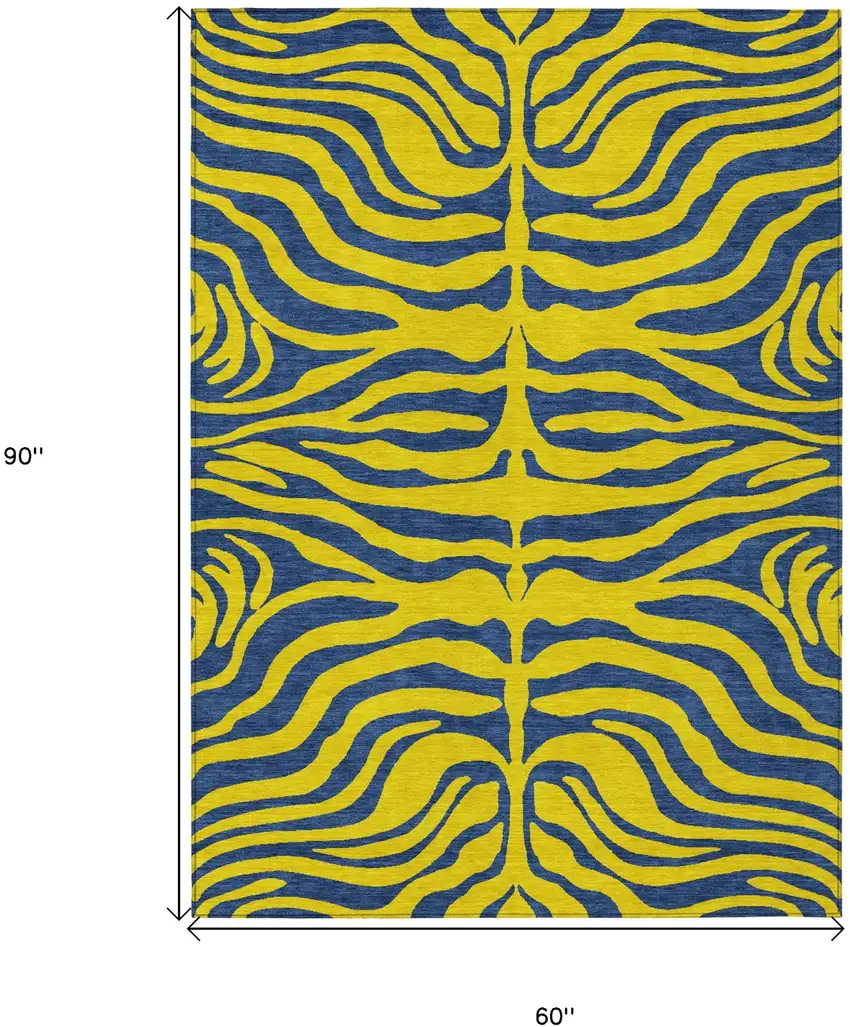 Yellow And Blue Animal Print Washable Indoor Outdoor Area Rug Photo 7