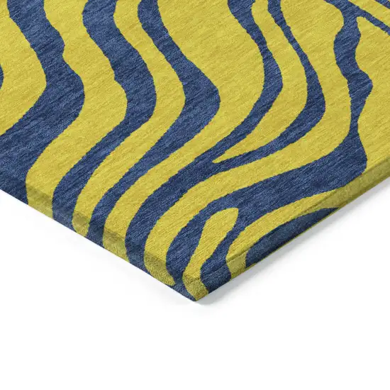 Yellow And Blue Animal Print Washable Indoor Outdoor Area Rug Photo 3