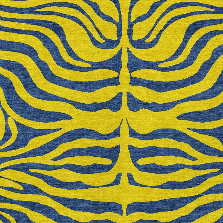 Yellow And Blue Animal Print Washable Indoor Outdoor Area Rug Photo 4