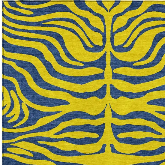 Yellow And Blue Animal Print Washable Indoor Outdoor Area Rug Photo 5