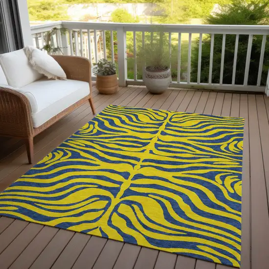 Yellow And Blue Animal Print Washable Indoor Outdoor Area Rug Photo 7