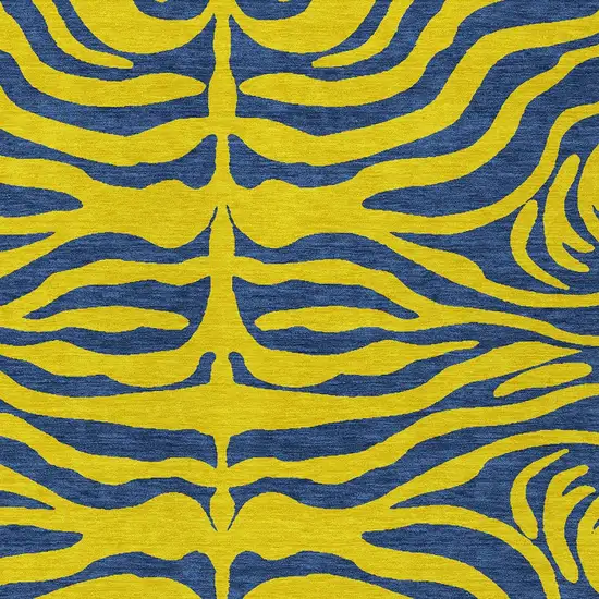 Yellow And Blue Animal Print Washable Indoor Outdoor Area Rug Photo 5