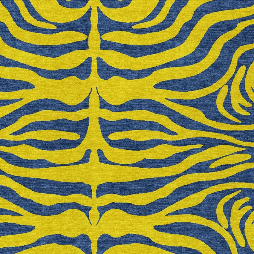 Yellow And Blue Animal Print Washable Indoor Outdoor Area Rug Photo 5
