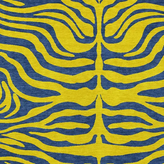 Yellow And Blue Animal Print Washable Indoor Outdoor Area Rug Photo 5