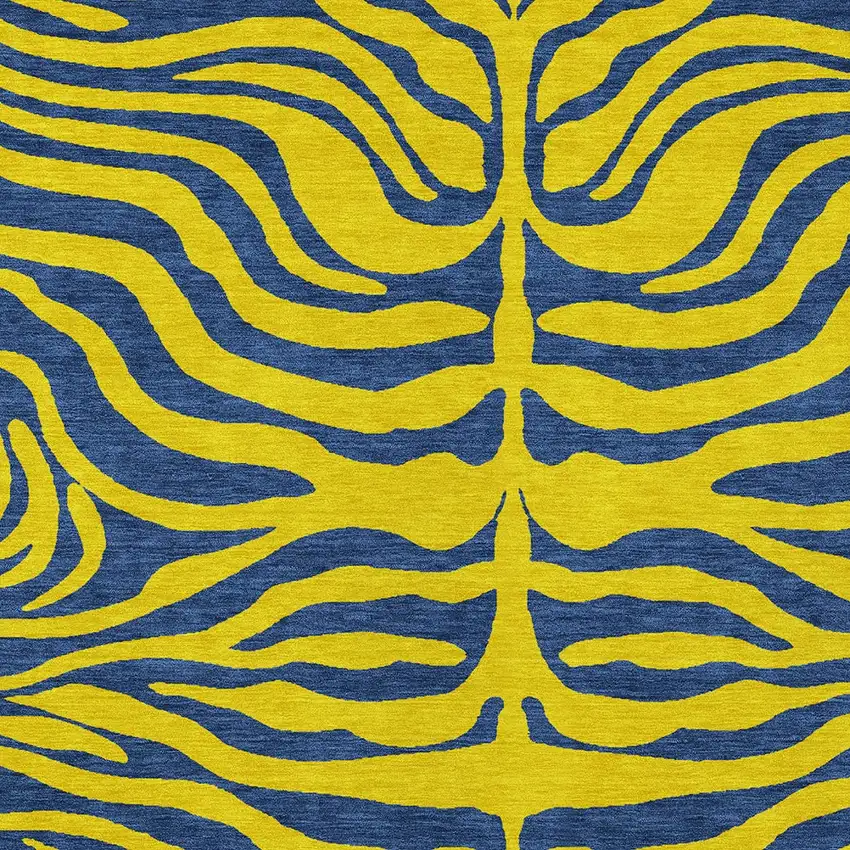 Yellow And Blue Animal Print Washable Indoor Outdoor Area Rug Photo 5