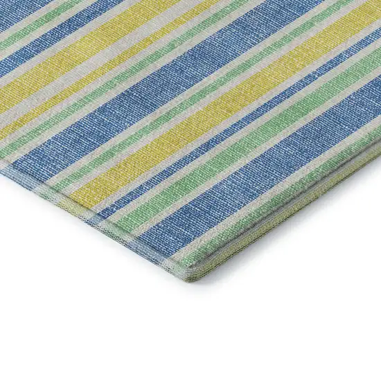 Yellow And Blue Striped Washable Area Rug With UV Protection Photo 9