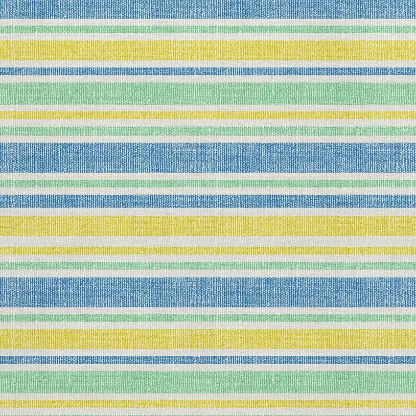 Yellow And Blue Striped Washable Area Rug With UV Protection Photo 3