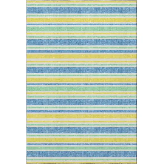Yellow And Blue Striped Washable Area Rug With UV Protection Photo 4