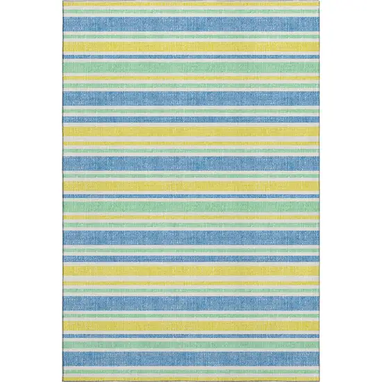 Yellow And Blue Striped Washable Area Rug With UV Protection Photo 1