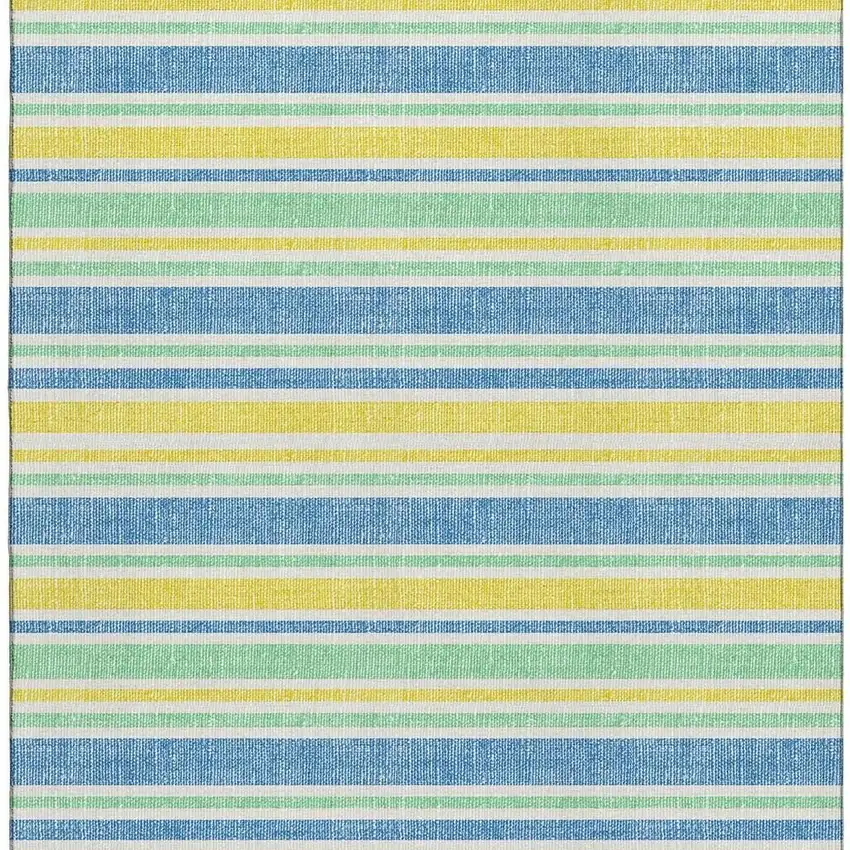 Yellow And Blue Striped Washable Area Rug With UV Protection Photo 4