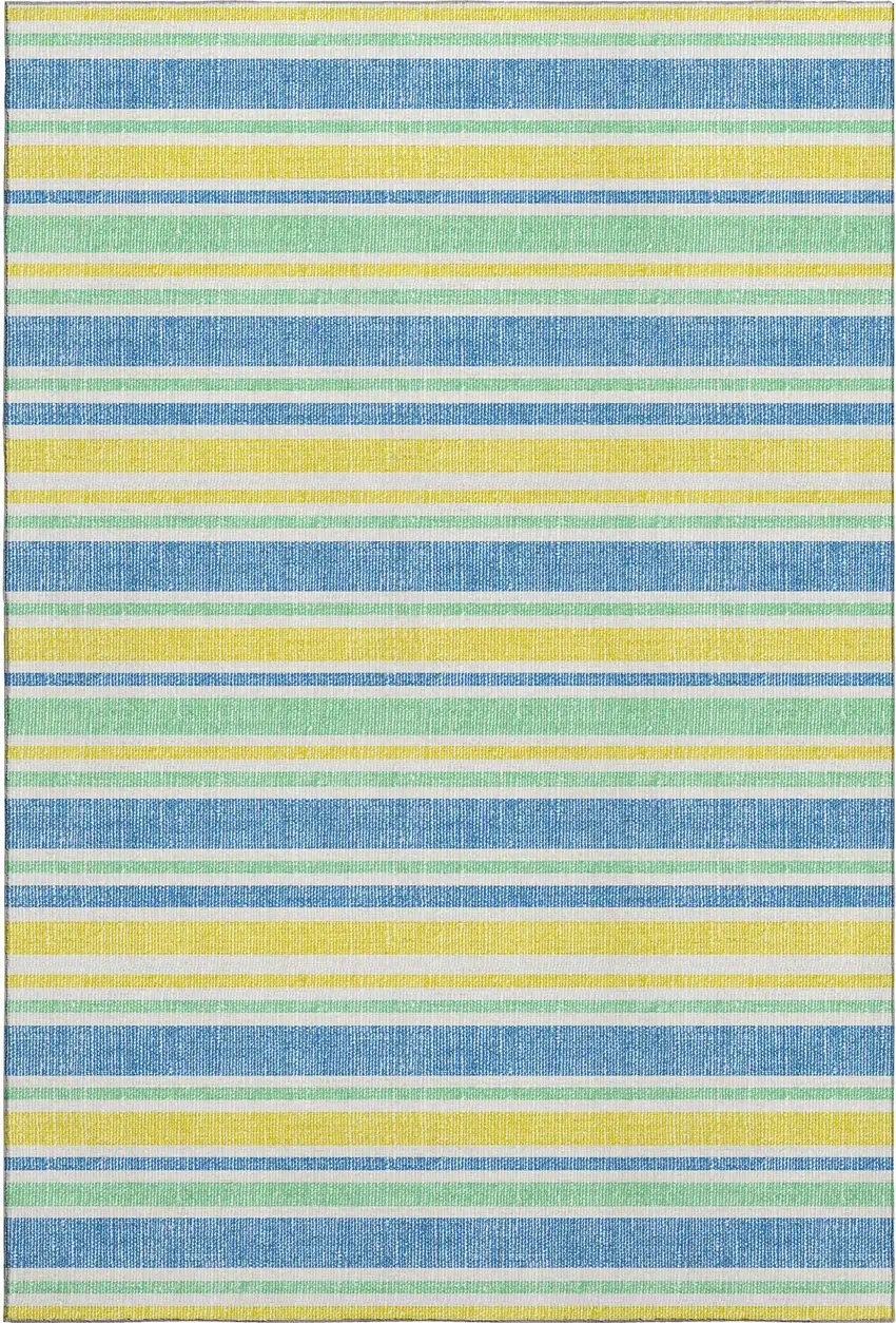 Yellow And Blue Striped Washable Area Rug With UV Protection Photo 1