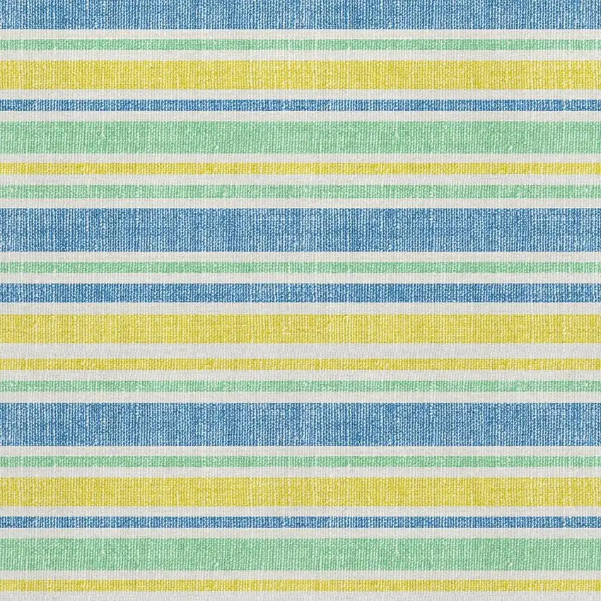 Yellow And Blue Striped Washable Area Rug With UV Protection Photo 3