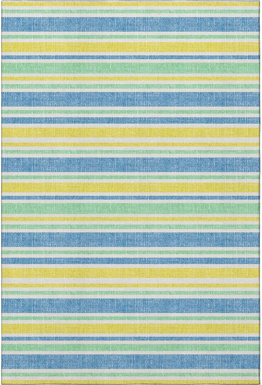 Yellow And Blue Striped Washable Area Rug With UV Protection Photo 4