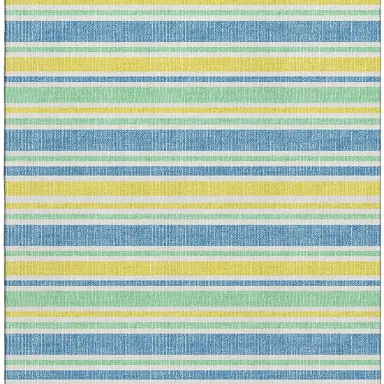 Yellow And Blue Striped Washable Area Rug With UV Protection Photo 3