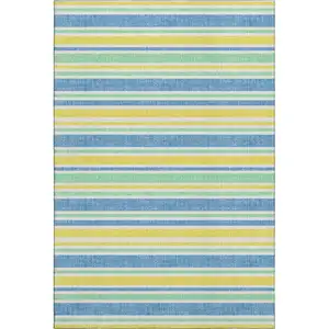 Photo of Yellow And Blue Striped Washable Area Rug With UV Protection